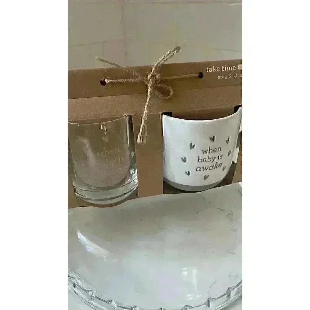 DEMDACO When Baby Sleeps Tan Rose 16 Ounce Coffee Cup Mug and Wineglass Set of 2